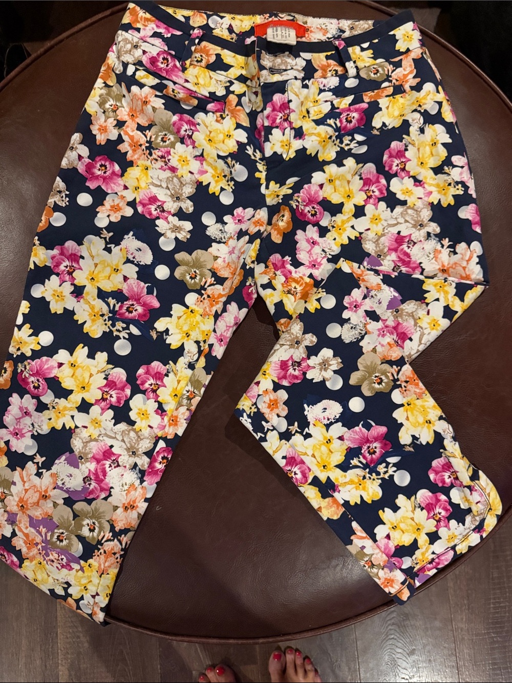 Cartonnier Navy Floral Cropped Jeans with Pink & Yellow Blooms